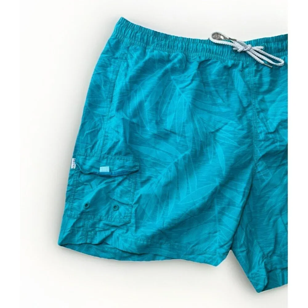 Tommy Bahama Mens XXL Tall Swim Trunks Teal Tropical Print Beach Shorts
